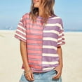 thumbnail image 2 of Womens Summer Striped Shirts Casual Color Block Short Sleeve Tops Crew Neck Tees Loose Fit Blouses Trendy Party Outfits, 2 of 8