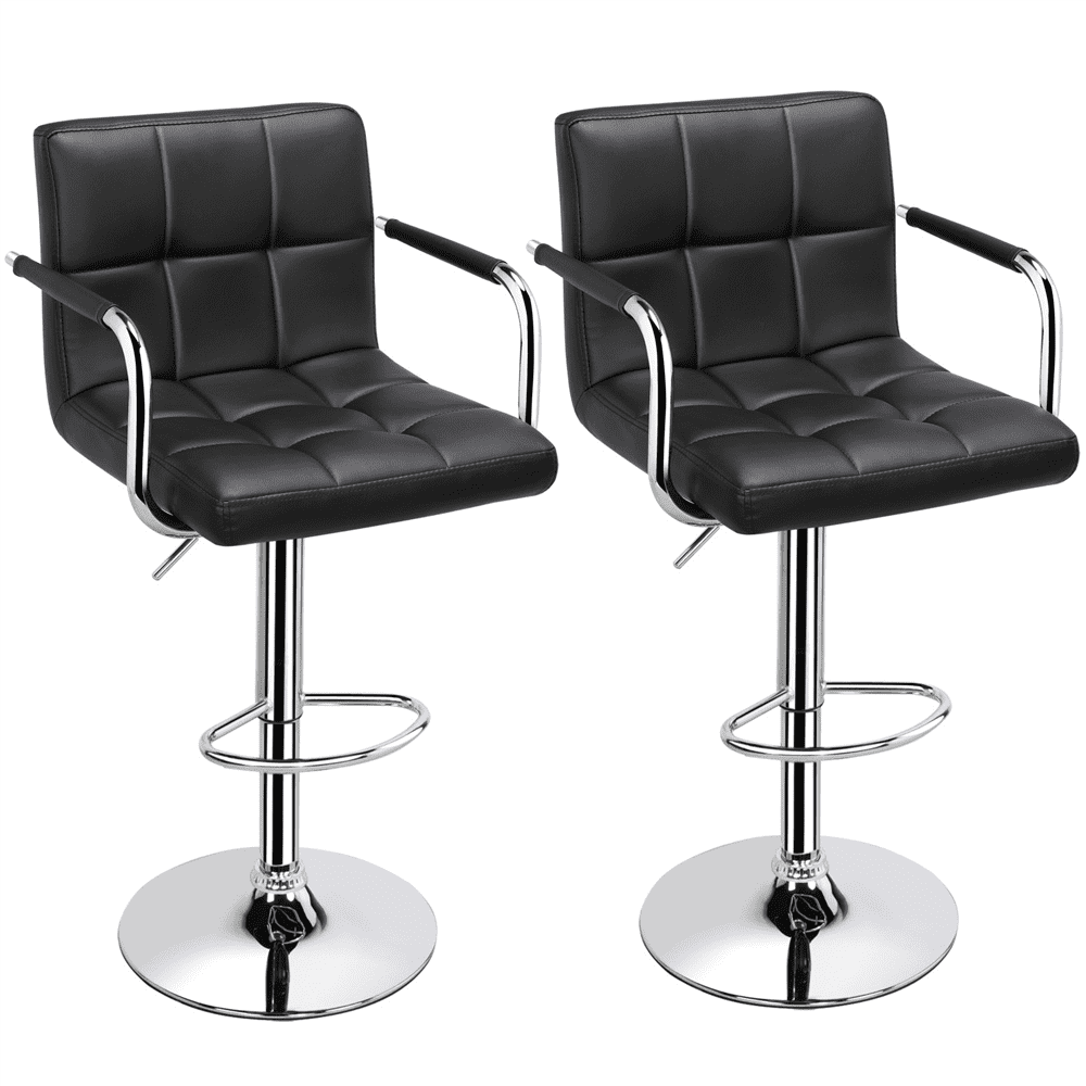 360 Degree Swivel Adjustable Bar Stools Modern Faux Leather Padded with Back Pub Chair GTU Furniture Set of 2
