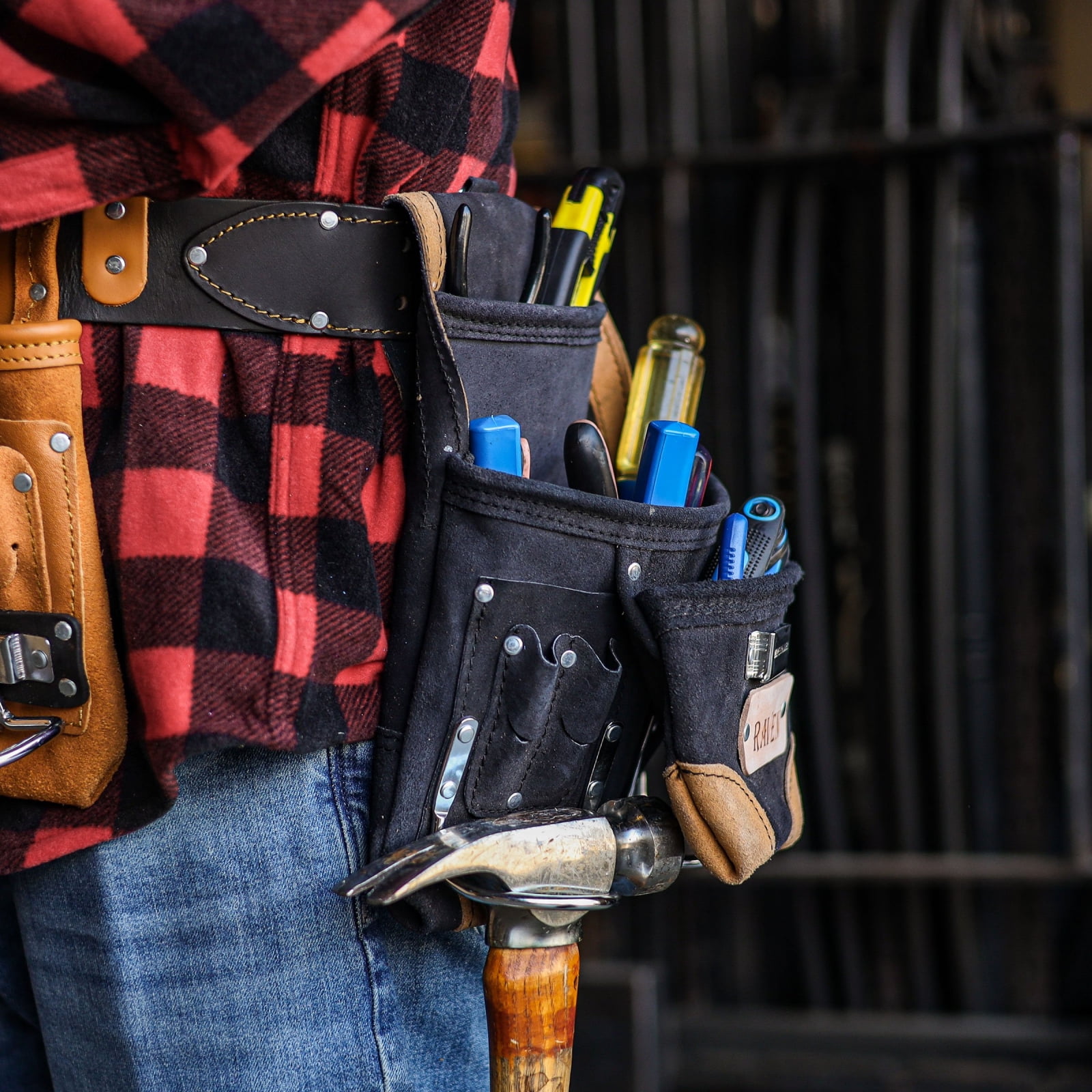 Universal Tool 10 Pocket Tool Belt Pouch Heavy Duty Suede Leather Fits Hammer And Nails Black Black 10 Pocket