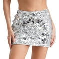 thumbnail image 5 of Yartina Womens Sparkle Sequin Mini Skirt Sexy Bodycon Mini Skirt Clubwear Silver M, 5 of 7