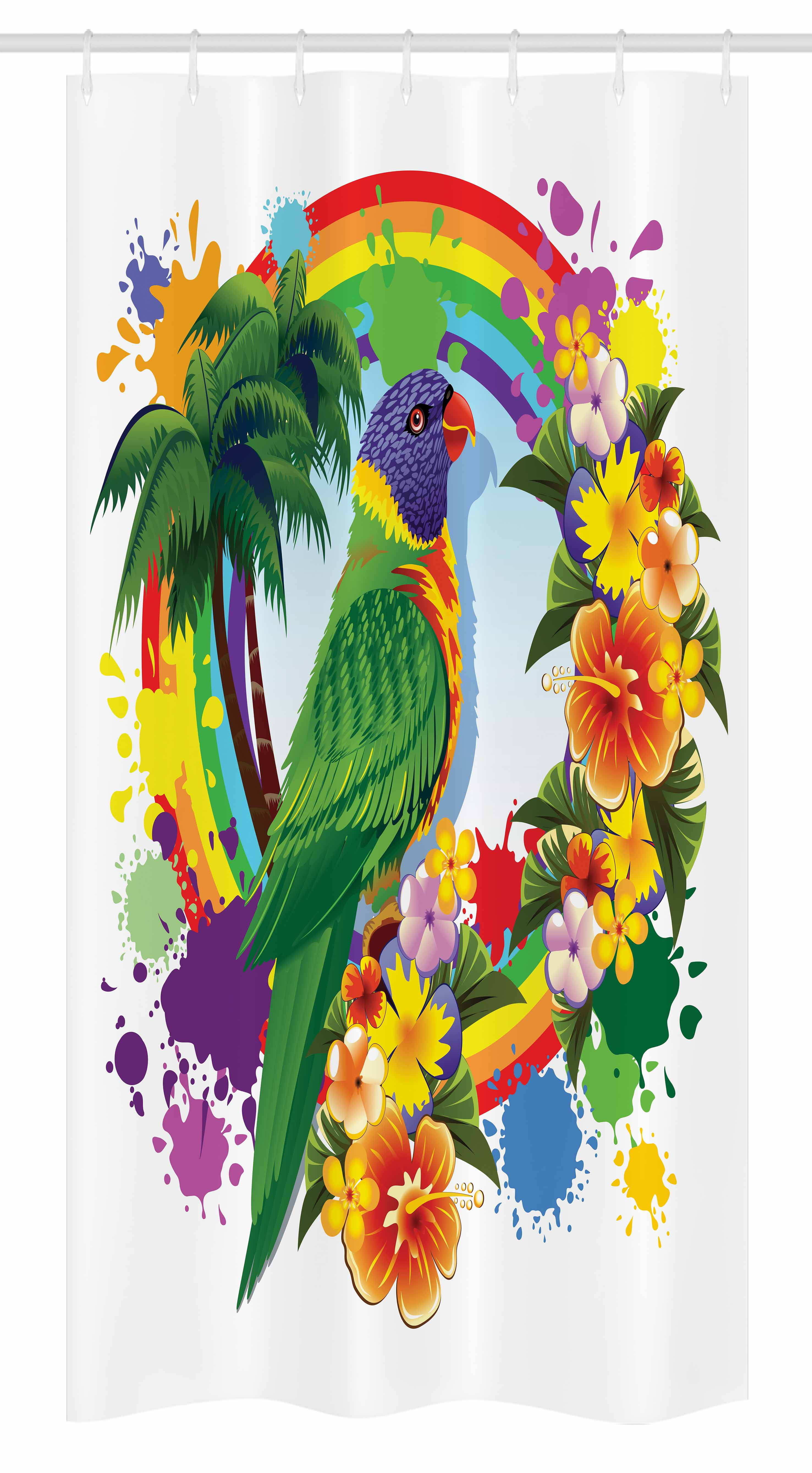 Parrot Stall Shower Curtain, Parrot Lorikeet in Rainbow Circle with