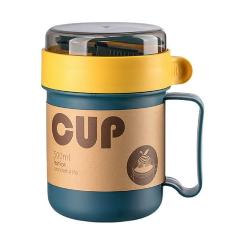 

BESTONZON 1Pc 500ml Breakfast Cup Household Milk Cup Portable Soup Cup with Spoon (Blue)