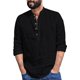 thumbnail image 4 of Camisas Deportivas Hombre Camisa holgada para hombre Camisa de manga larga de lino y algodón con cuello levantado (Black, L), 4 of 6