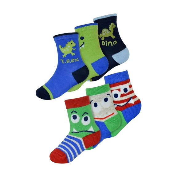 6 Pack Baby Boys Monsters Dinosaur Design Pattern Socks | Sock Snob | Funny Cotton Toddler Socks