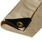 (Beige/Tan) Heavy Duty Premium Poly Tarp 12 Mil Thickness 3 Ply Coated Reinforced Canopy 6 oz 3 Layer