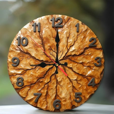 Hand Carved Wooden Wall Clock Unique Design Home Decor 10-Inch Silent Wooden Wall Clock, Battery Operated (AA Batteries Not Included), Artistic Home Decor