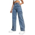 thumbnail image 2 of IDALL Baggy Jeans Jeans for Women Womens Pockets Jeans Trousers Casual High Waist Street Loose Cargo Pants Pockets Jeans Trousers Straight Leg Jeans Women'S Pants Blue S, 2 of 9