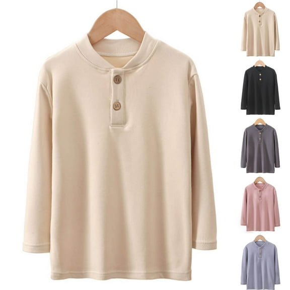 Loopsun Kids Winter Tops, Toddler Long Sleeve T Shirts, Toddler Boys and Girls Casual Solid Long Sleeve Base Tshirts Beige, 13-14Years