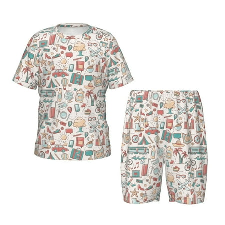 Luyuia Summer Life Print Girls  2-Piece Tie-Dye Pajama Set  Cute Summer Loungewear with Shirt and Tank Shorts Nightwear-Small