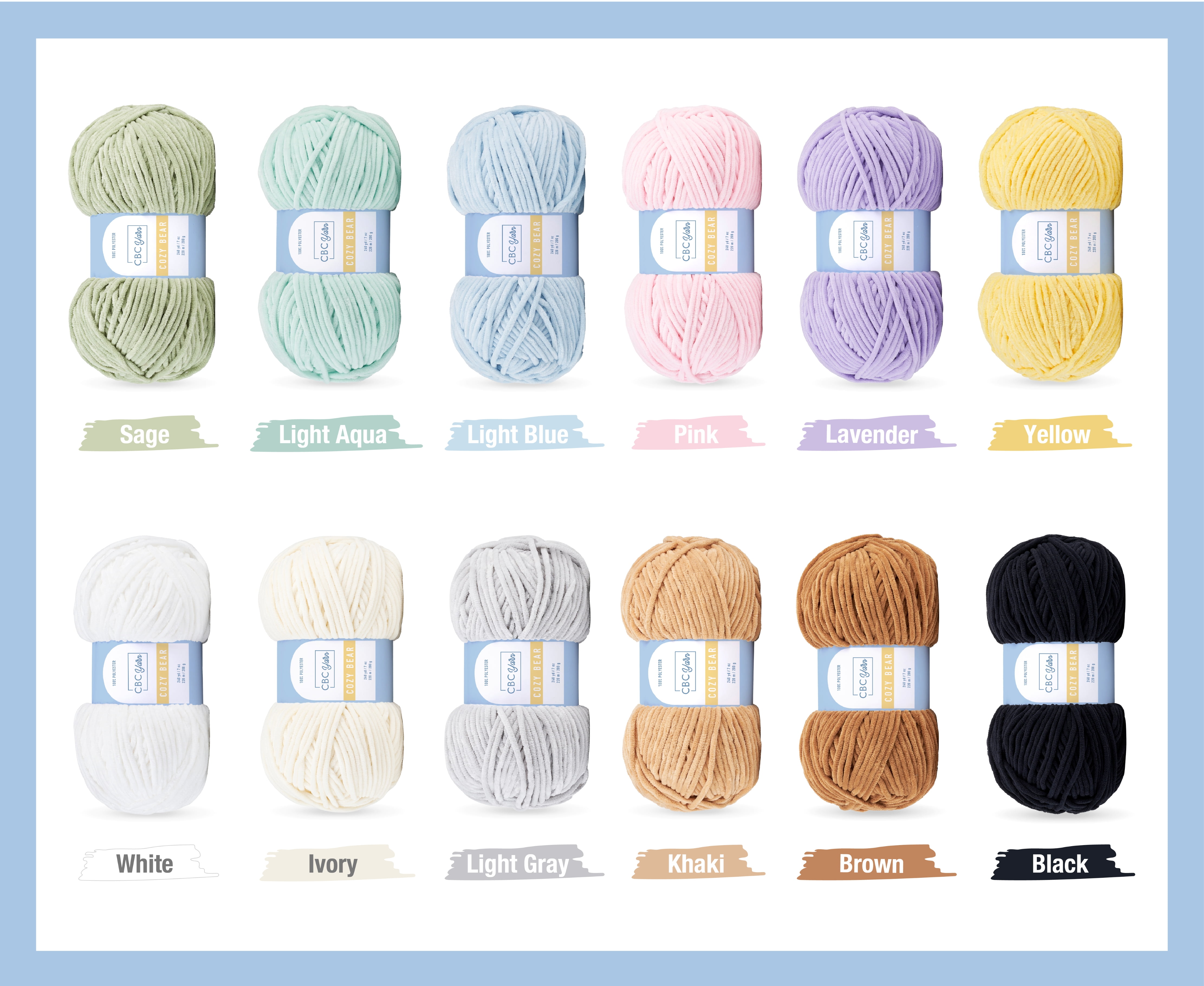 CBC Cozy Bear Gauge 5 Bulky Yarn - 2 Pack (7 oz / 200 g, 240 yards Each Skein), Sage, Chenille Yarn for Crocheting, Knitting, and Amigurumi