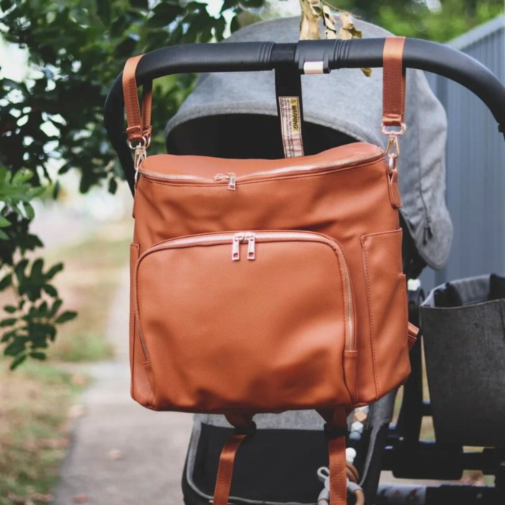 RsenFremior Diaper Bag Backpack Leather Backpack for Women Travel Backpack Baby Bag Large with Troller Straps Capacity for Wet Clothes