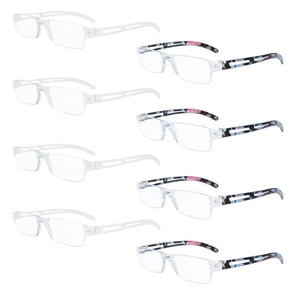 8 Pack Reading Glasses, Blue Light Blocking Computer Reading Glasses for Women and Men, Anti Glare Lightweight Readers (4 Clear 4 Floral, 2.25)