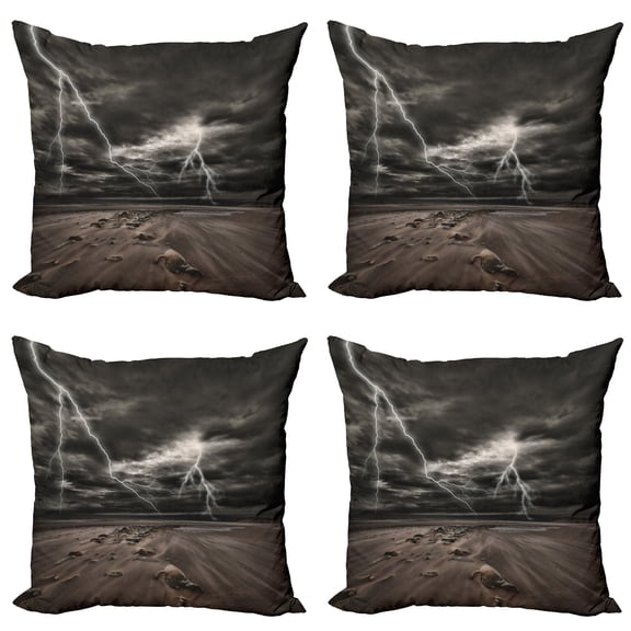 Ambesonne Nature Throw Pillow Cover 4 Pack, Bolts Across the Sandy Beach, 18", Brown and Grey