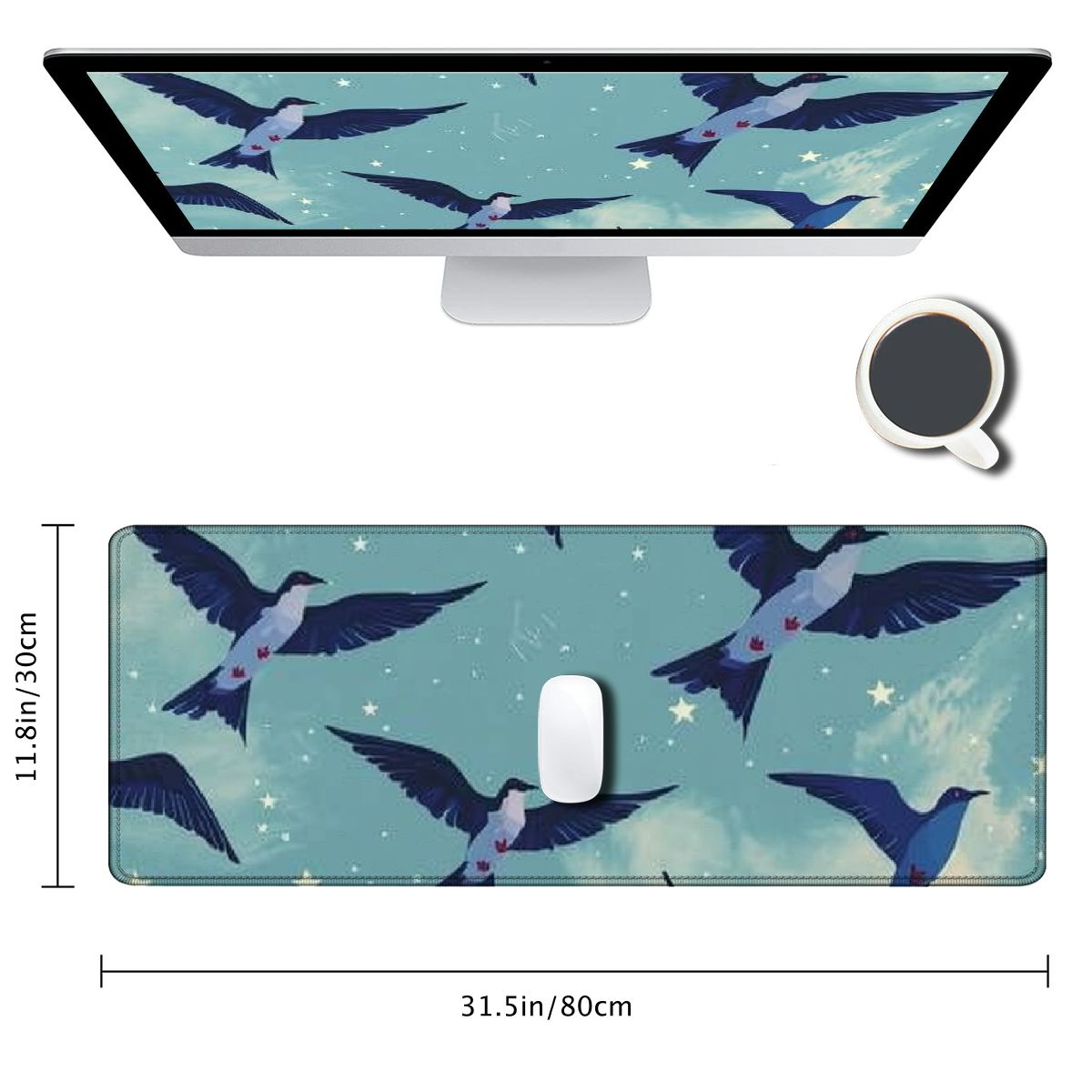 Heduofu Swallow Bird Pattern Desk Mat Protector Non-Slip Waterproof Mouse Pad for Office Home 31.5x11.8 in