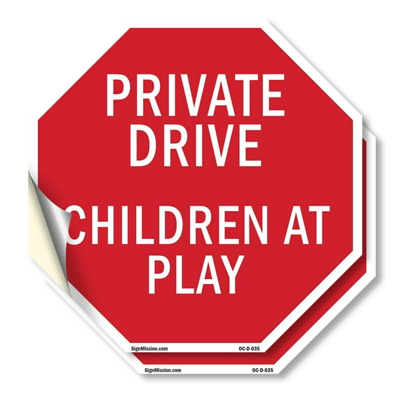 Private Drive Children at Play (2 Pack) 4 inch X 4 inch Octagon Vinyl Label Decal Sticker Weather Resistant, UV Protected for Workplace, Private Property, and Construction Site, Made in