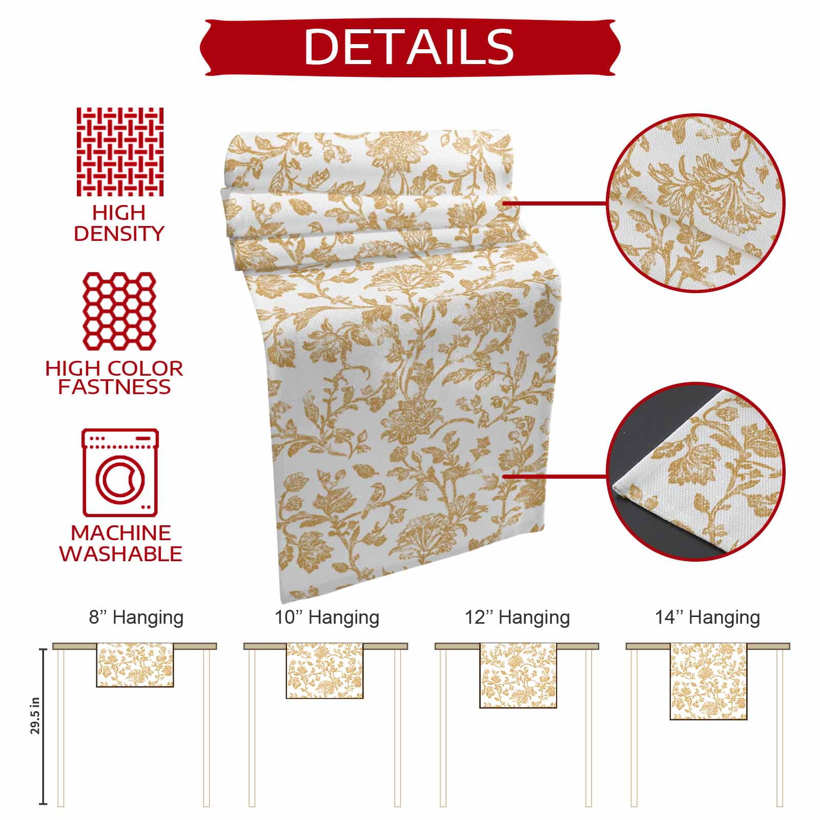Orange Flower 120 Inch Table Runner, Vintage Farmhouse Boho Leaf Spring Plant Farmhouse Dresser Scarf Cotton & Linen Tablerunner for Dining/Kitchen Island/Holiday Party Décor 13" x 120"