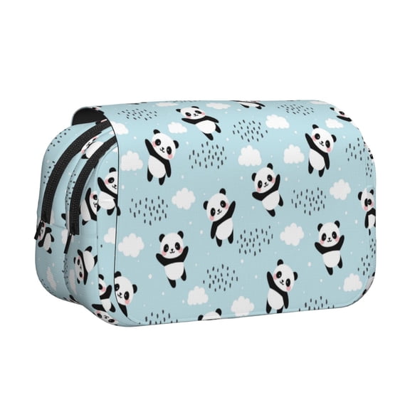 Kdxio Cute Panda Bear for Double Compartment Pen Case Oxford Organizer with Zipper Pockets for Students Artists