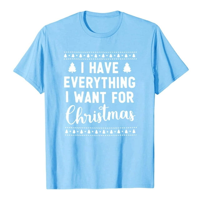 XDZJLR T-Shirts de Noël Mignons pour Femmes T-Shirt à Imprimé de Lettres pour Couple à Manches Courtes à Col Rond Haut Homme Bleu Pâle m