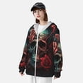 thumbnail image 3 of Women Men Sun Protection Hoodie Jacket Zip Long Sleeve Shirt Hiking Outdoor , Skull Death Roses Retro, 3 of 6