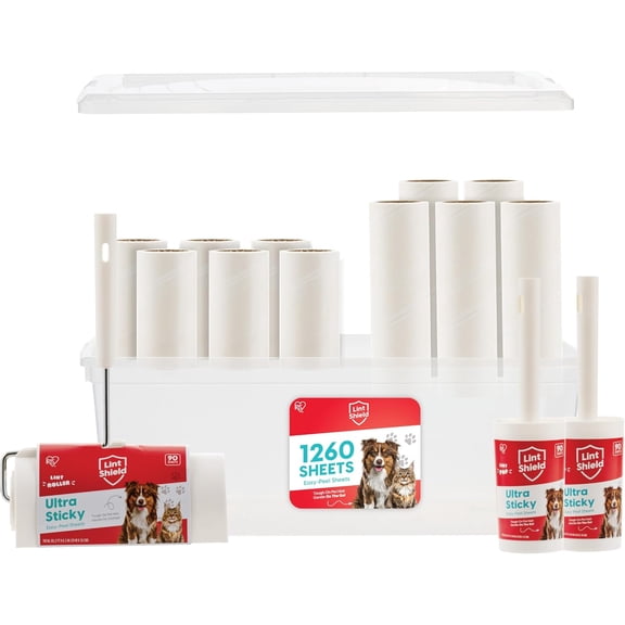 IRIS Extra Sticky Lint Roller, Value Pack Comes with Storage Box, Standard and T-Handle Roller, Refills, 90 Sheets/Roll, 1260 Sheets Total