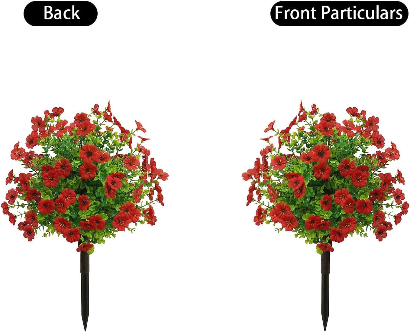 Artificial Boxwood Topiary Balls Trees with Red Flowers for Outdoor Fake Plants with Ground Spike 24 Inch UV Resistant Faux Greenery Shrubs Faux Plants for Front Door Garden Yard Patio Decor (B)