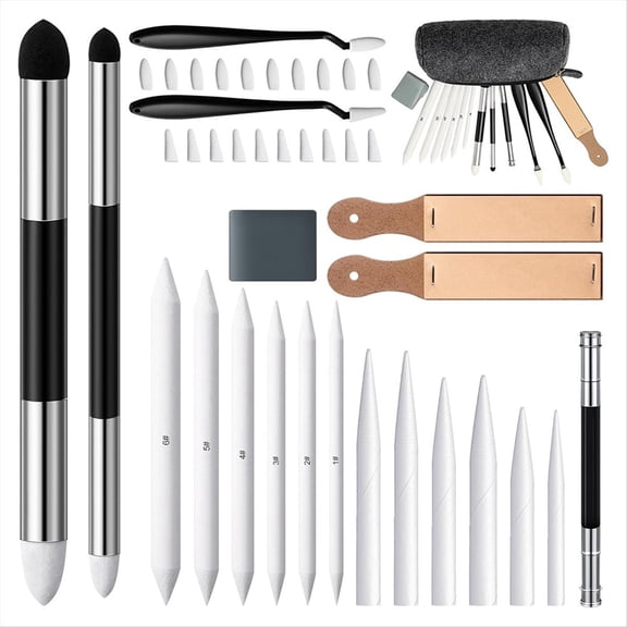 New Arrivals 40 Pcs Sketch Drawing Tools Blending Stump Set Accessories with Sandpaper Pencil Sharpener Extension Tool Erasers