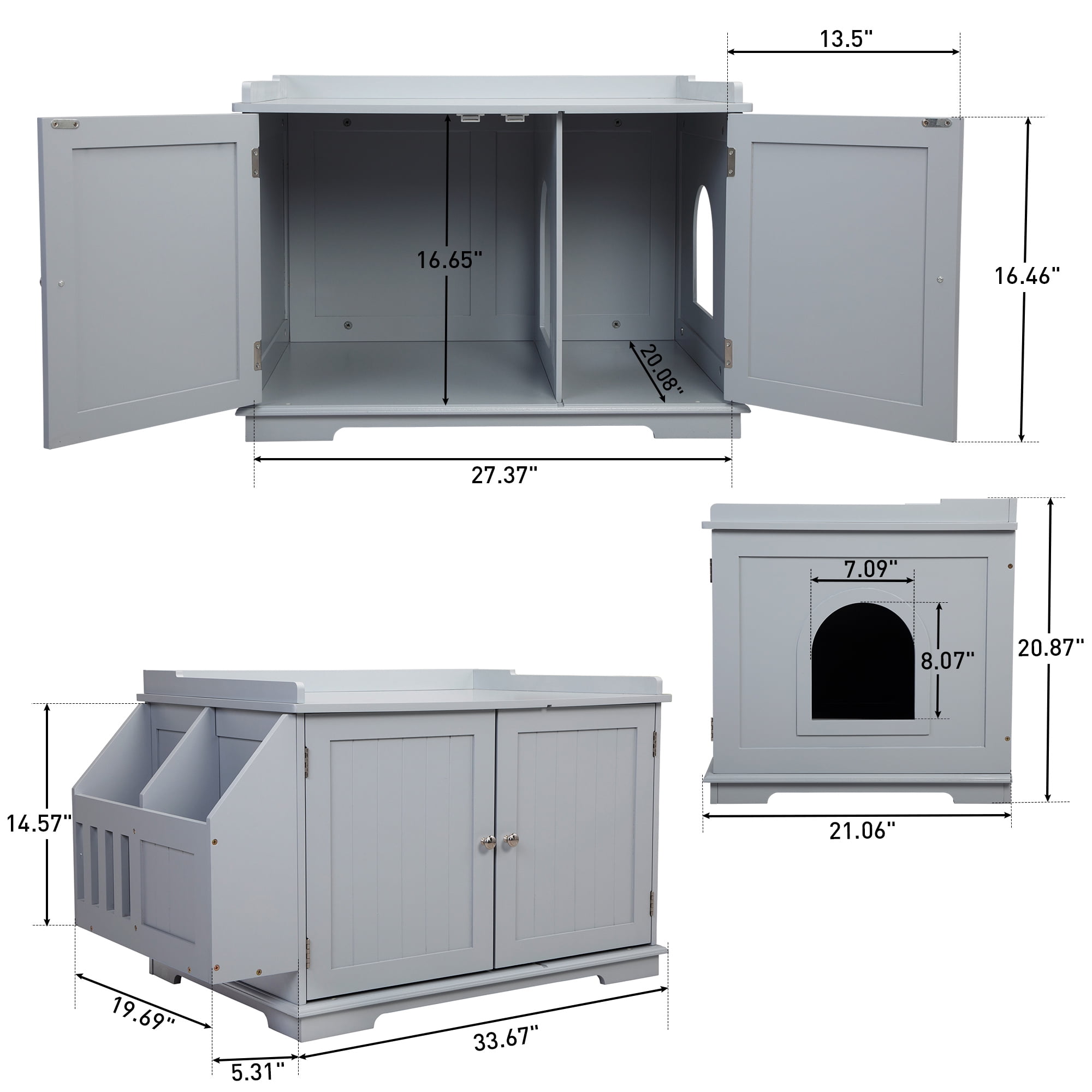 Pefilos 33" Large Cat Litter Box Enclosure Furniture, Wooden Washroom Cat House for Living Room, Bedroom, Bathroom with Magazine Rack, Gray Pefilos 33" Large Cat Litter Box Enclosure Furniture, Wooden Washroom Cat House for Living Room, Bedroom, Bathroom with Magazine Rack, Gray
