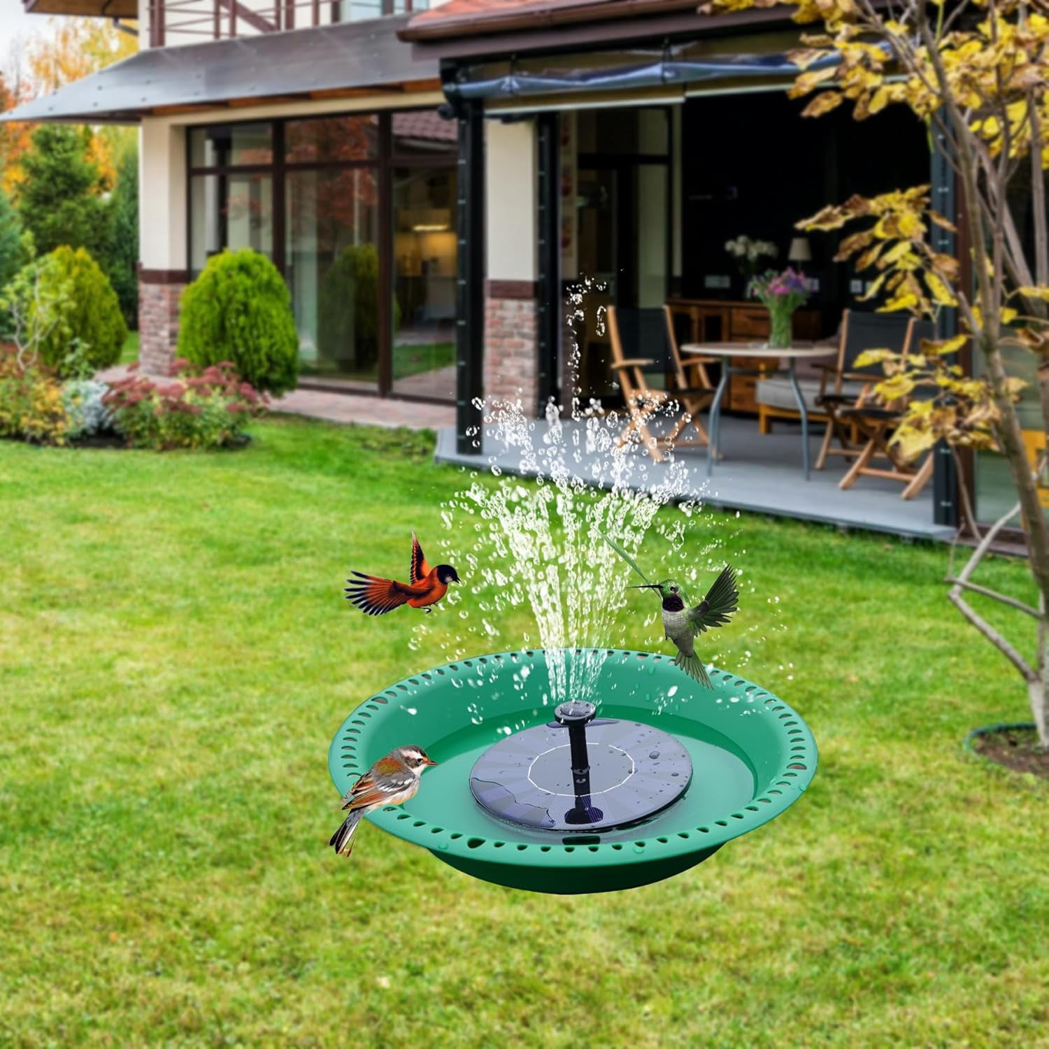 Sparklane - Bird Bath for Outside Heavy Duty, 14 inch BirdBath Bowl Only with 25” Rust-Proof Black Chains for Outdoor, Hanging Bird Bath Hanging Bird-Feeder for Garden Backyard Decor (Green 1 Pack)