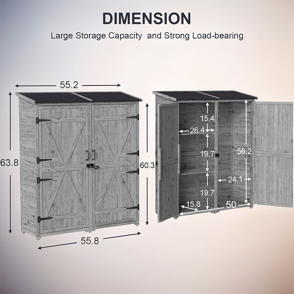 Aiho 55” Wide Outdoor Storage Shed with Lockable Double Doors - Weather-Resistant Garden Shed for Patio, Backyard & Lawn, Gray