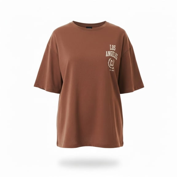 Ambar Women's La Logo Relaxed Fit T-Shirt, Brown,S - US