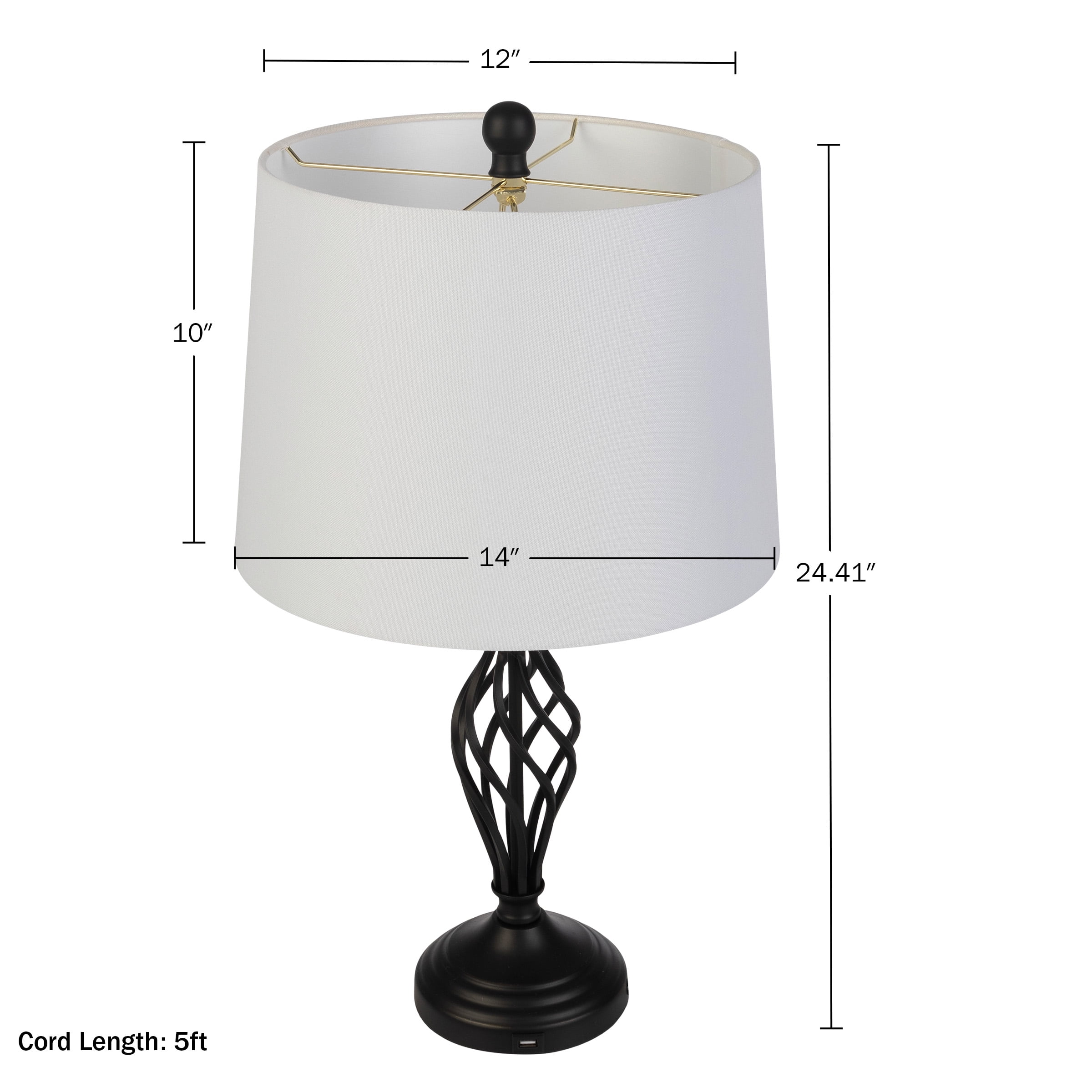 Lavish Home Set of 2 Modern Table Lamps with USB Charging Ports (Black)
