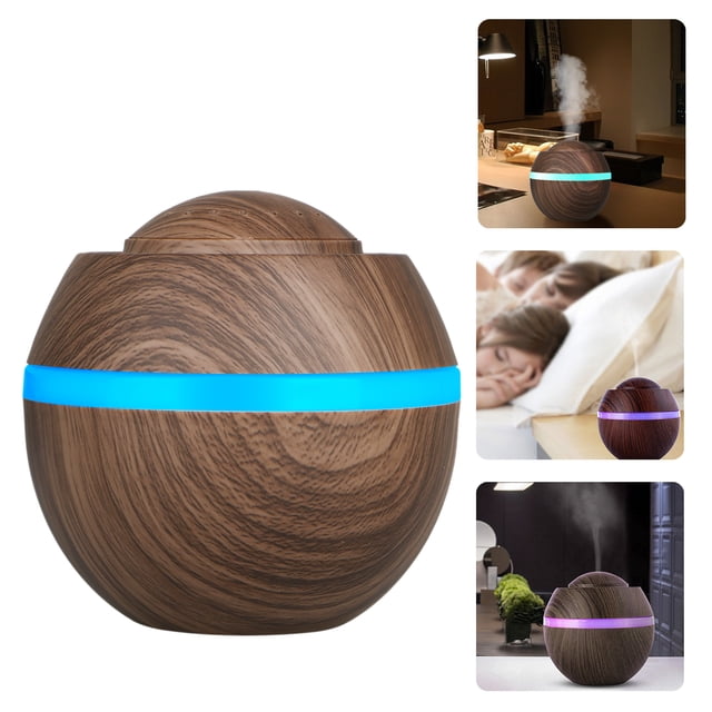 500ml Cool Mist Humidifier, Wood Grain Portable Ultrasonic Aromatherapy Diffuser Cool Mist Humidifier with 7 Color LED Lights for Office Home Room Study Yoga Spa