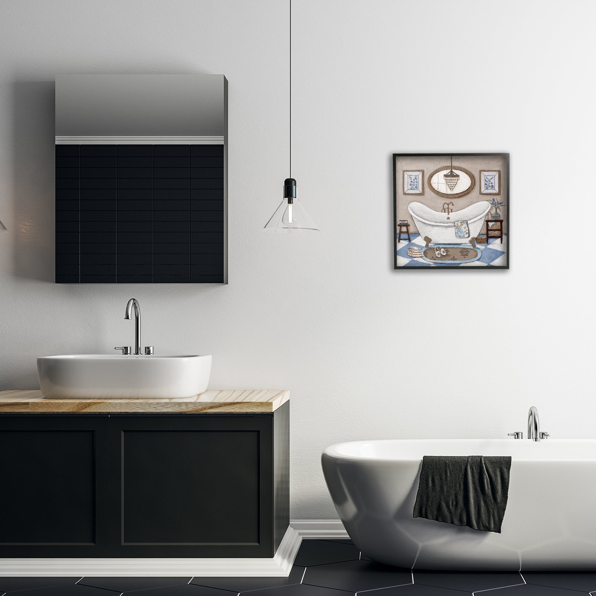 Stupell Industries Checkered Relaxing Bathtub Black Framed Giclee Art, design by Janet Tava