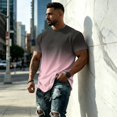 thumbnail image 4 of Mens T-Shirts Crew Neck Gradient Short Sleeve Loose Fit Sports Cotton Summer Streetwear Pink XL, 4 of 5