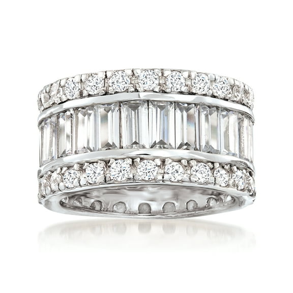 Ross-Simons 6.95 ct. t.w. Baguette and Round CZ Eternity Band in Sterling Silver, Women's, Adult