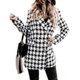 thumbnail image 3 of Chaqueta Informal de Lana con Solapa y Larga para Mujer, con Estampado y Doble Botonadura, A Cuadros Pata de Gallo S, 3 of 10