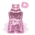 thumbnail image 3 of Sinleey Girls Sparkle Sequins Ballet Dance Skirted Letoards Jazz Latin Modern Performance Costumes Pink 6, 3 of 7