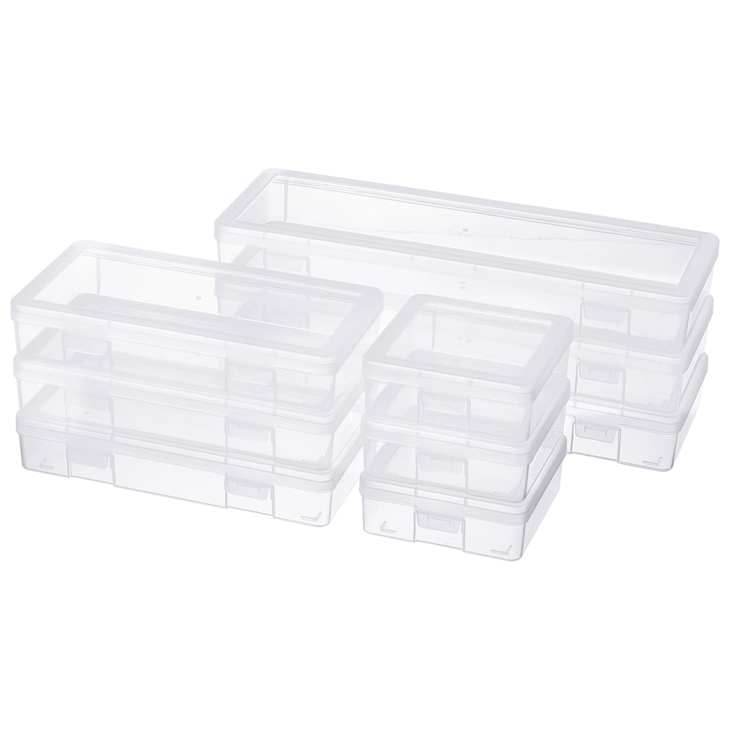 Novelinks 9 Pack Stackable Plastic Storage Box Containers Clear Hobby Art Craft Organizer Rectangle Box for Pencil Box Crayon Beads Jewelry,(3 Small + 3 Medium + 3 Large)
