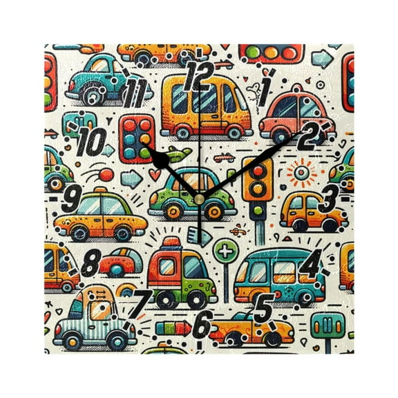 Cartoon Cars Indicator Roadsign Wall Clock Battery Operated Silent Non-Ticking Bedroom Office Kitchen Home School Decor 7.8"(Black)