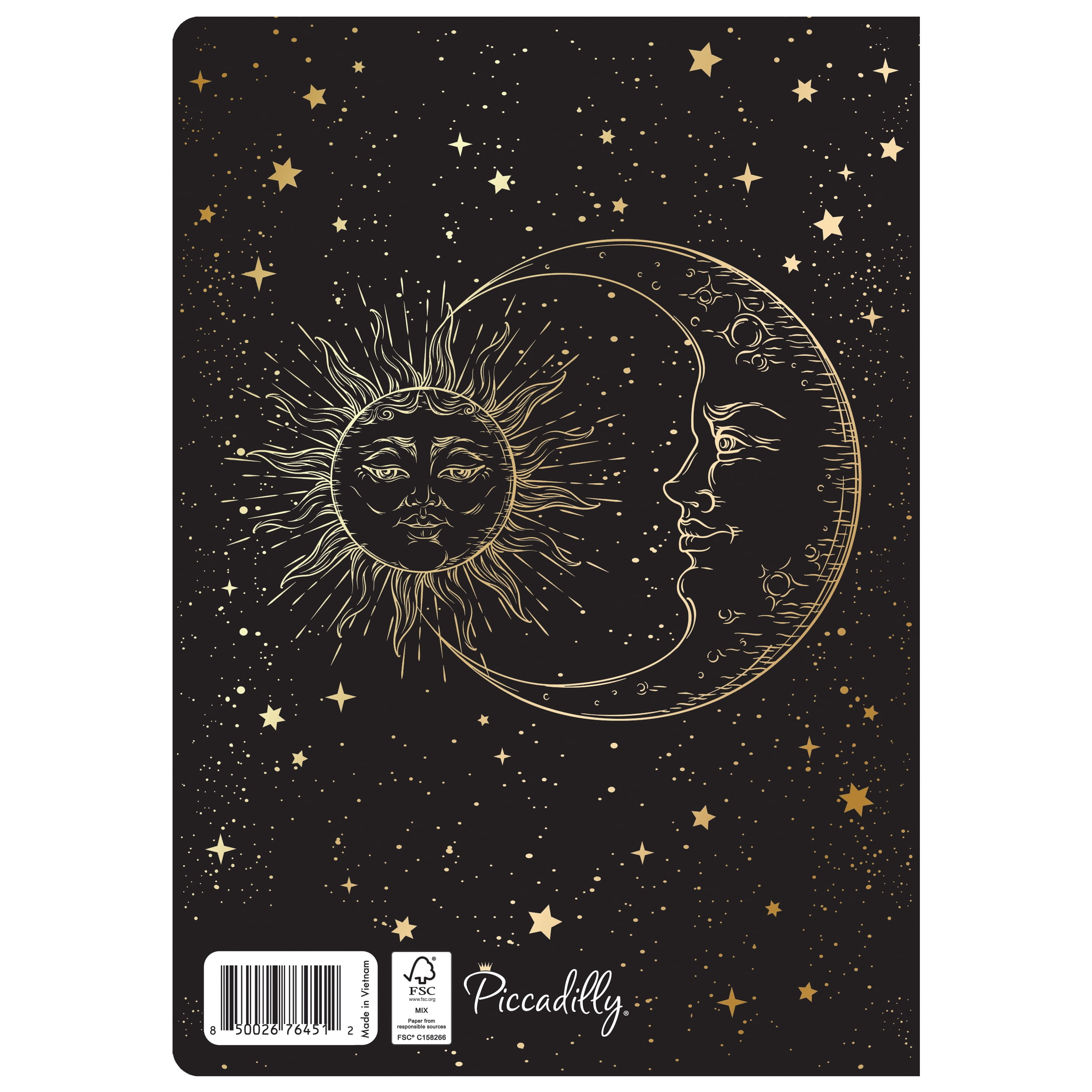Piccadilly Sun, Moon & Stars Lined Flatline Journal, Flexi Cardstock Cover with Printed Design
