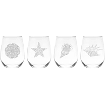 C&M Personal Gifts 17 oz Seashell Stemless Wine Glass Set - 4 Pieces