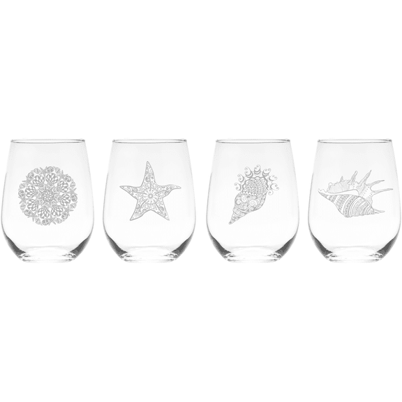 C&M Personal Gifts 17 oz  Seashell Stemless Wine Glass Set - 4 Pieces