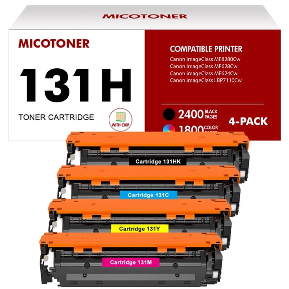 131 131H Toner Cartridge Compatible for Canon 131 131H CRG131 for Canon imageClass MF624Cw MF8280Cw MF628Cw LBP7110Cw Printer Ink (Black,Cyan,Magenta,Yellow,4-Pack)
