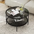 thumbnail image 3 of Round Modern Coffee Table with Tempered Glass Top - Black Accent Table, 3 of 9