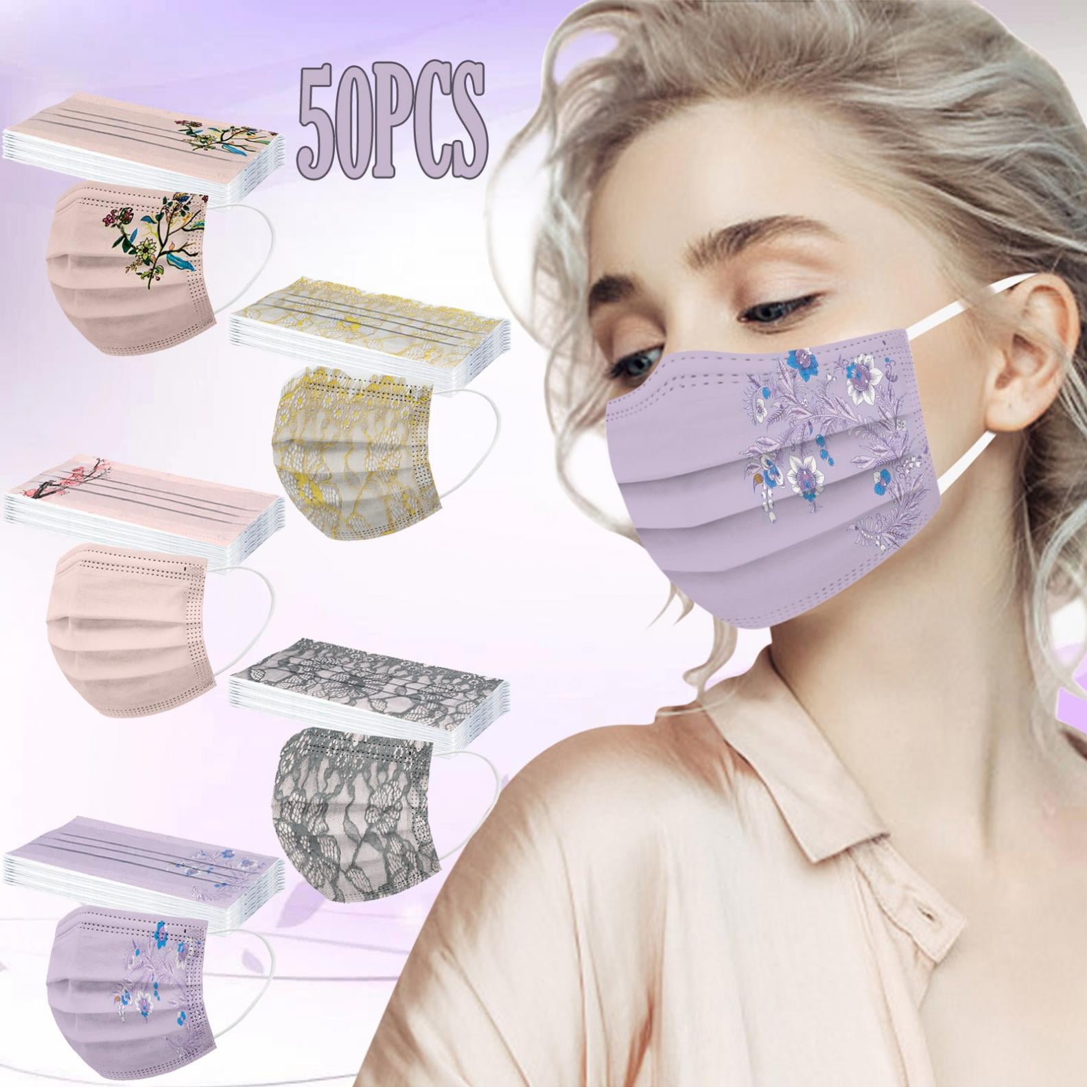 Giftesty 50PCS Adult Fashion Print Disposable Face Masks 3 Ply Earloop Anti-PM2.5 Masks