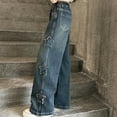 thumbnail image 5 of KAUOD Teen Girls Star Distressed Jeans Baggy Straight Retro Denim Pants Kids High Waist Wide Leg Ripped Streetwear Jeans, 5 of 9