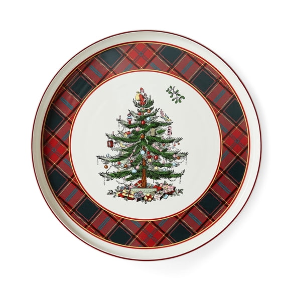 Spode Christmas Tree Lazy Susan - Tartan Plaid, Non Skid 360 Degree Rotation, Holiday Space Saver for Kitchen, Cabinet, Pantry, Rotating Spice Rack Organization for Easy Access, Festive Entertaining