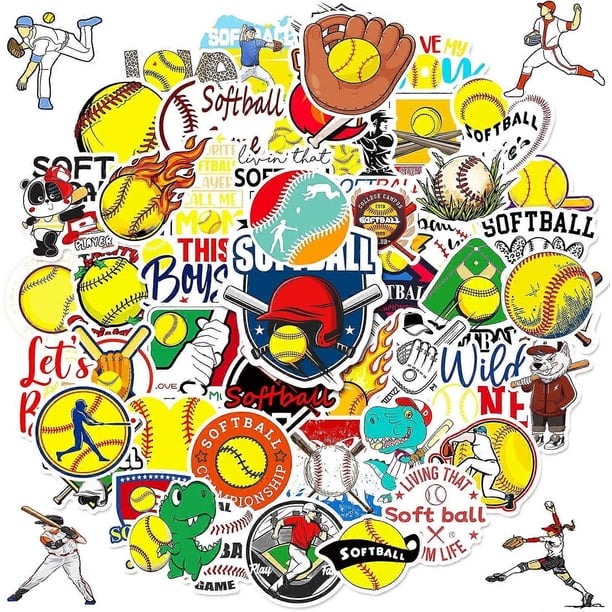 Softball Stickers 100 PCS Vinyl Waterproof Softball Sports Stickers for Water Bottle Laptop Skateboard, Softball Gifts for Kids Teens Boys/Girls