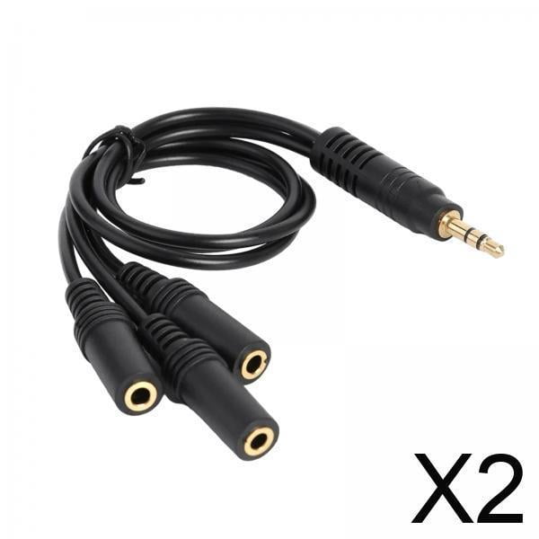 Cable Divisor Auxiliar 2x3,5 Mm Macho A 3,5 Mm Hembra PVC Negro Divisor De Auriculares