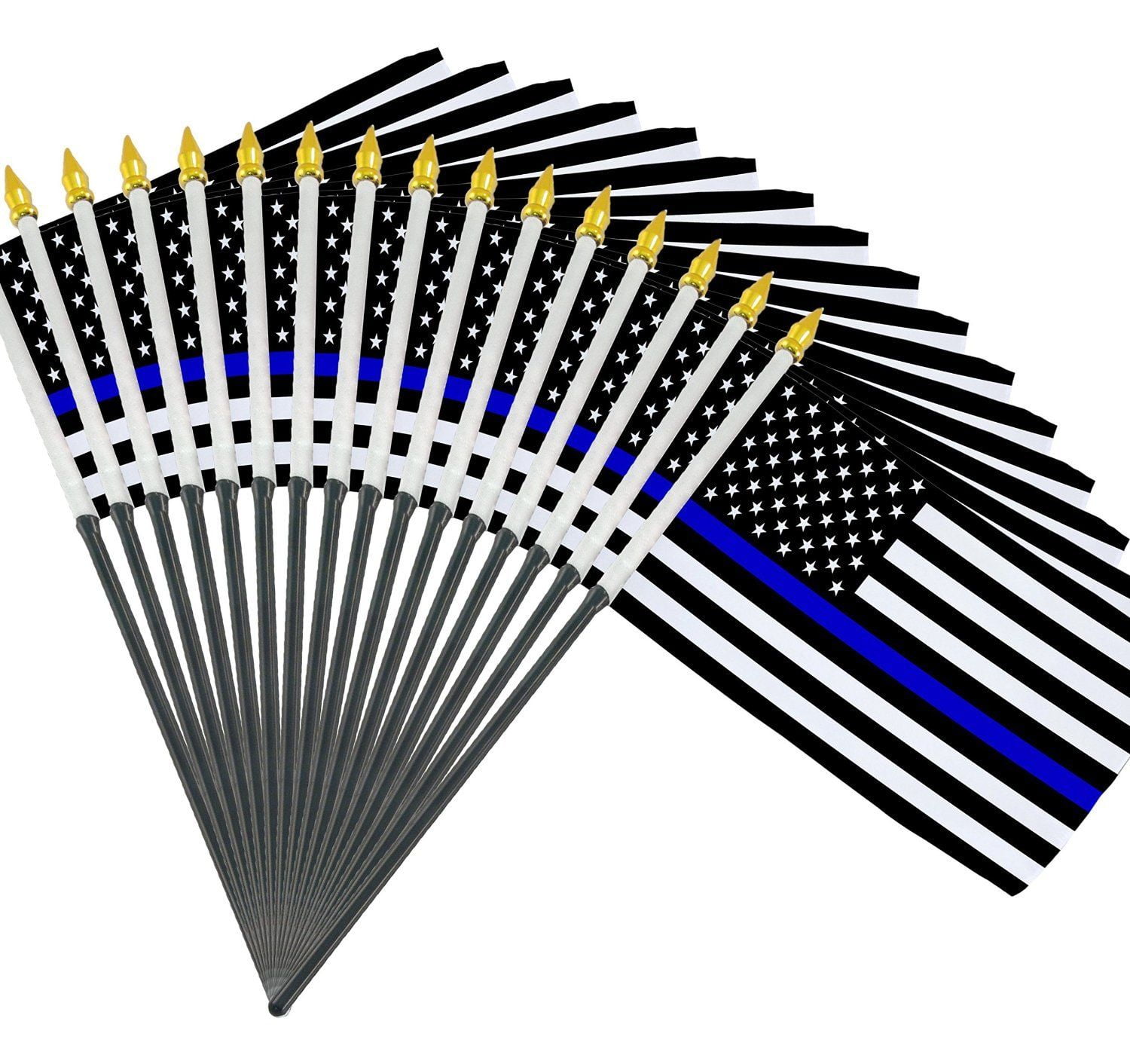 12 Pack Thin Blue Line small American Flag 4x6 inch US Police Policemen Support by NAF Imports